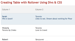 Table with Rollover effect on Row using CSS