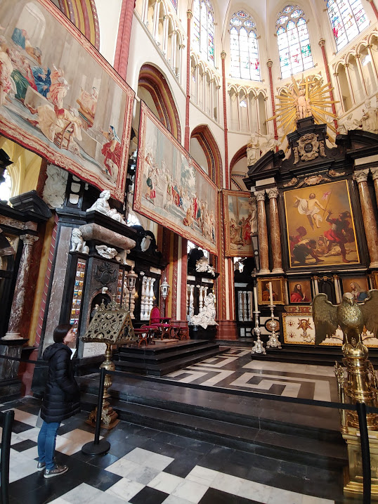 Sarah, exploring a cathedral in Bruges